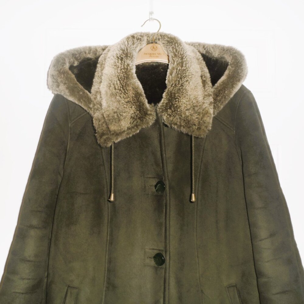 Vintage Women's Faux Fur Trim Shearling Coat - Size M - Picture 2 of 16